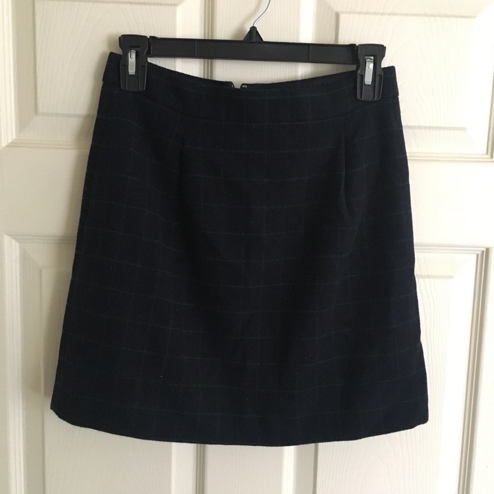 J. Crew Wool Mini Navy Green Skirt